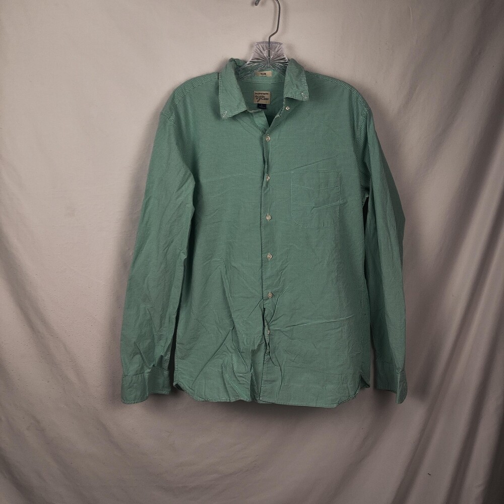 J.Crew Shirt Mens Large Green Check Slim Fit Cotton Button Front Long Sleeve